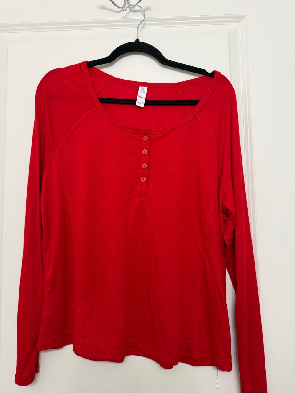 stars above Red Long-Sleeve Henley Top